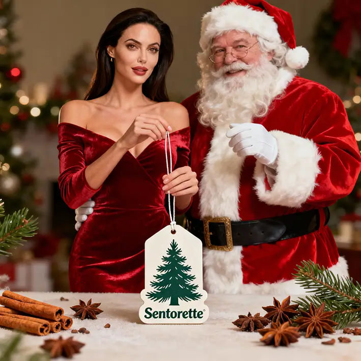 Személyre szabott autóillatosító Karácsony Varázsa illattal: meleg és körülölelő illat, amely fűszerek, citrusok és karácsonyi édességek jegyeivel ideális ünnepi és barátságos hangulatot teremt minden utazáshoz.﻿